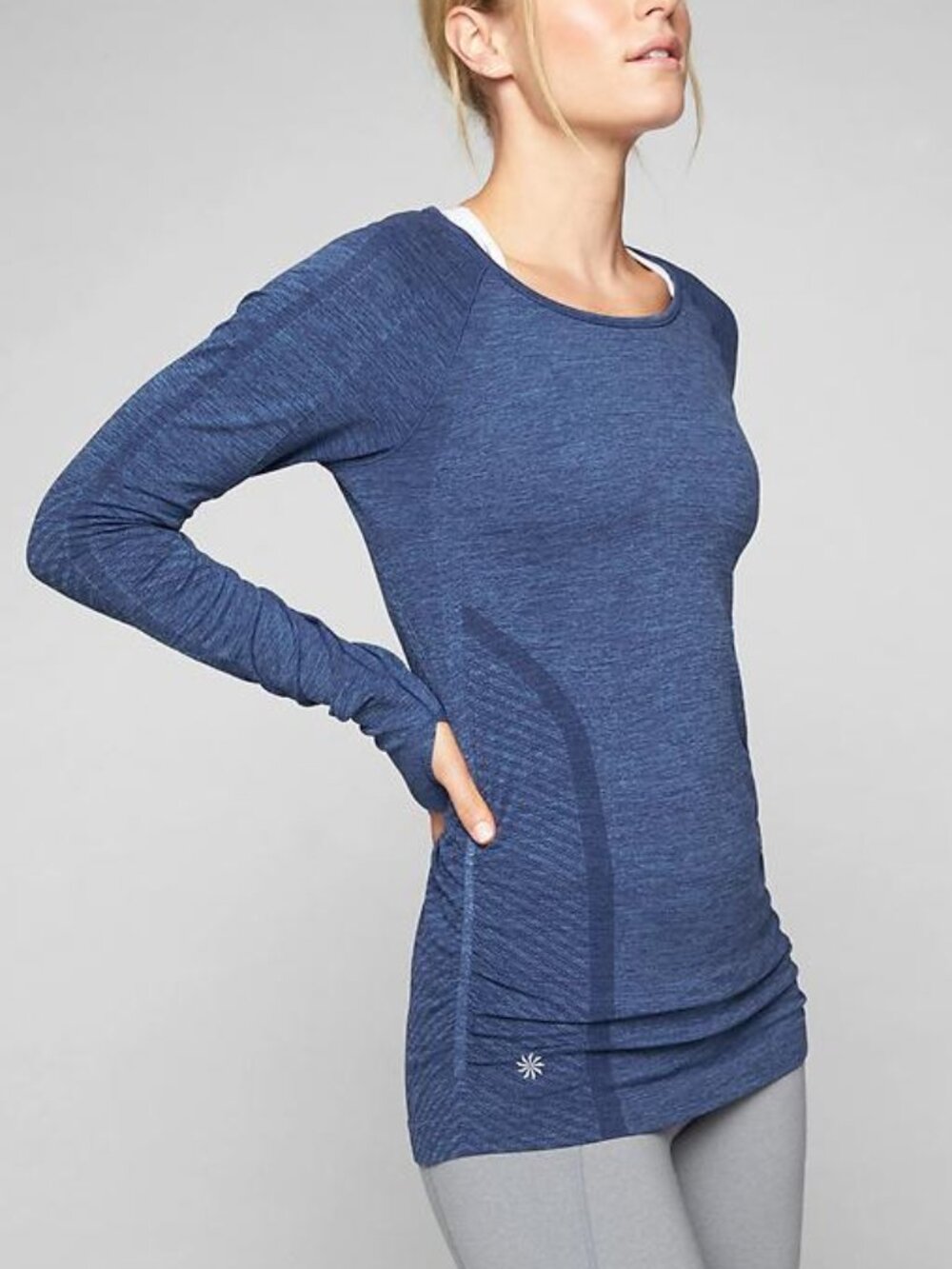Athleta Speedlight Seamless Long Sleeve Top Blue Women's Size XL Med-Hi Impact